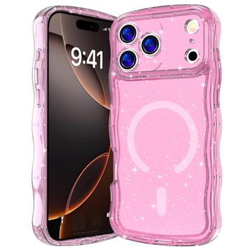 Coque MagSafe iPhone 17 Pro Wave-Edge Laser Glitter - Rose translucide