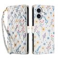 Étui portefeuille iPhone 17 à motif floral rhombique