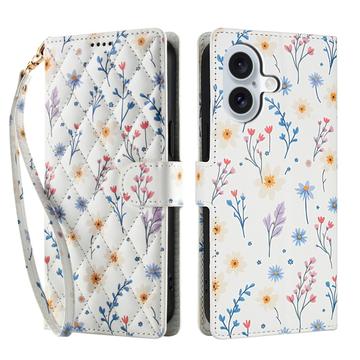 Étui portefeuille iPhone 17 à motif floral rhombique