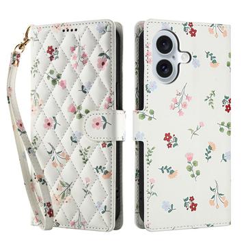 Étui portefeuille iPhone 17 à motif floral rhombique - Roses