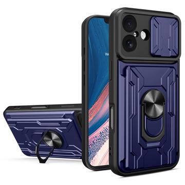 Coque Hybride iPhone 17 à Anneau Rotatif avec Protection pour Appareil Photo - Bleue