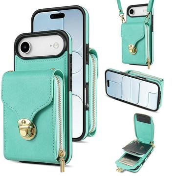 Coque tout-en-un pour iPhone Air avec portefeuille et dragonne - Menthe