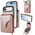 Coque tout-en-un pour iPhone Air avec portefeuille et dragonne - Or rose
