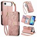 Etui iPhone Air à motifs floraux et de feuilles avec pochette zippée et dragonne - Rose