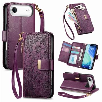 Etui iPhone Air à motifs floraux et de feuilles avec pochette zippée et dragonne