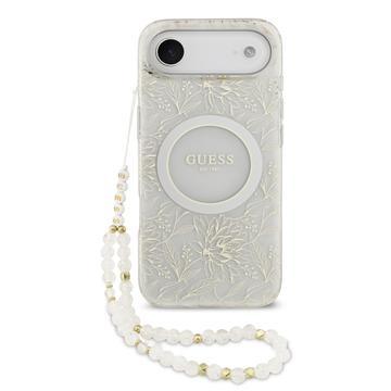 Coque iPhone Air Guess IML Flowers Allover avec bracelet en perles - Compatible MagSafe - Blanche