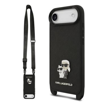 Coque iPhone Air Karl Lagerfeld Saffiano Crossbody Metal Karl & Choupette - Noire