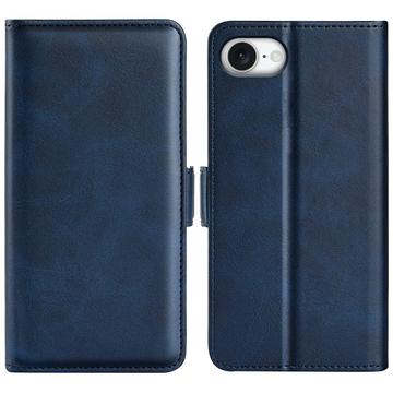 Etui portefeuille iPhone SE (2025) avec fermeture magnétique - Texture Veau - Bleu