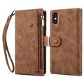 Étui portefeuille à fermeture éclair iPhone X/XS Esseble avec dragonne - Marron