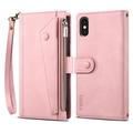Étui portefeuille à fermeture éclair iPhone X/XS Esseble avec dragonne - Rose
